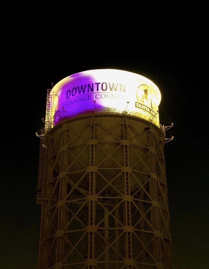 Downtown Santa Ana Water Tower showing love to Kobe and Gianna Bryan.