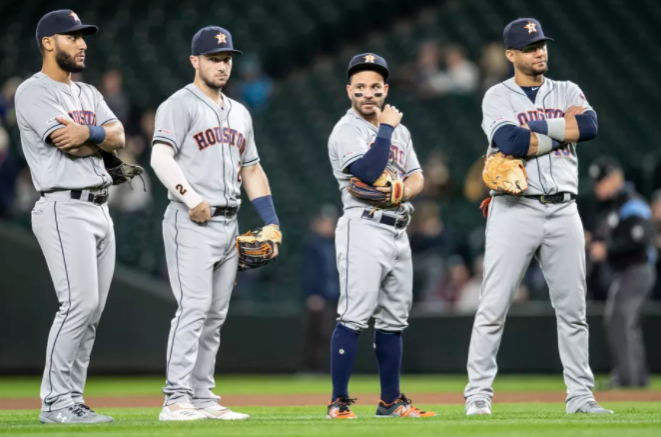 Houston Astros players during a game waiting in the field. Photo Courtesy of: Lookout Landing 