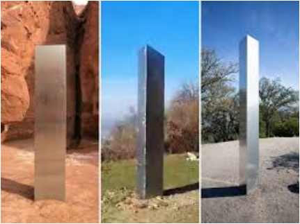 Photos of all three monolithic structures (left to right: San Juan County in Utah, Batca Doamnei Hill in northern Romania, Pine Mountain in California) - Photo Courtesy: Insider.com
