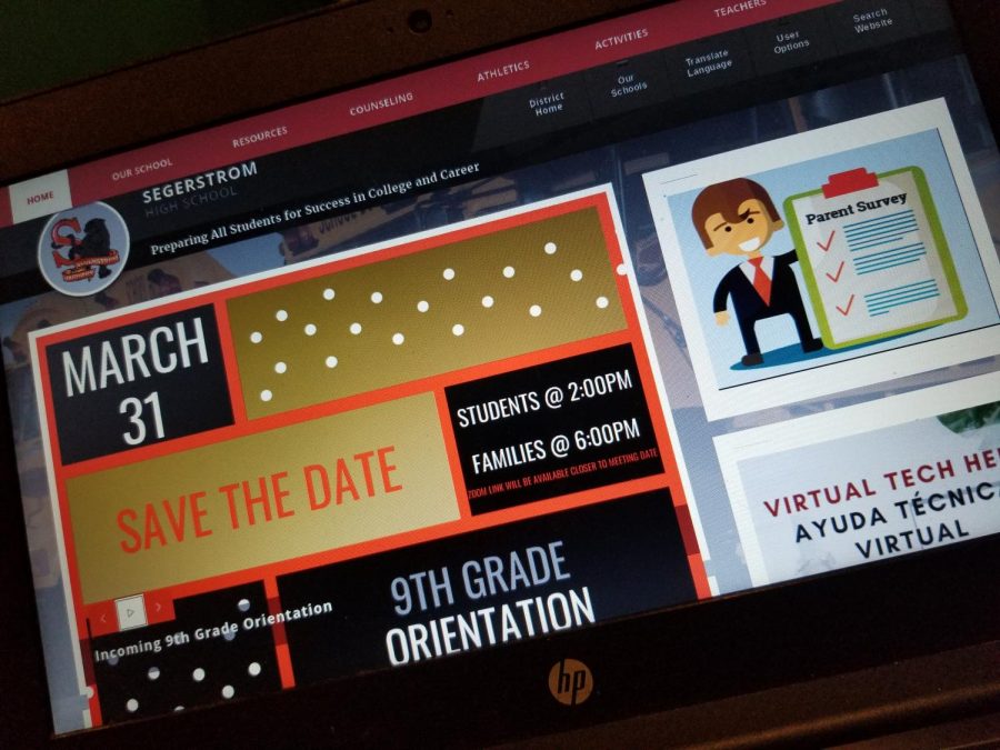 A photo of the front page on Segerstrom’s website featuring
the flyer for 9th grade orientation. Photo courtesy of: Bushra Syed.
