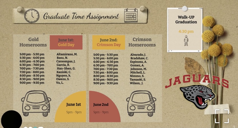 Segerstrom High School's  graduation scheule by homeroom class. Photo Courtesy of: Segerstrom High School.