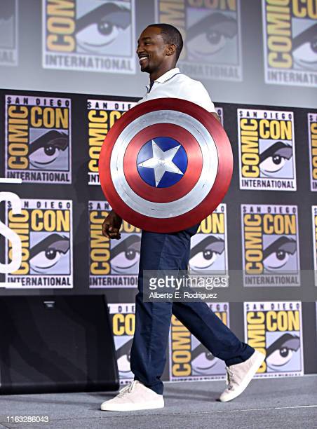 Anthony Mackie (Sam Wilson) holding a Captain America shield
Photo courtesy of: Getty images
