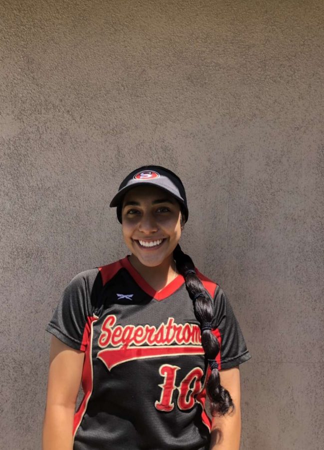 Gabby Muniz posing for a picture in her Varsity Uniform. 
Photo Courtesy of: Gabby Muniz 
