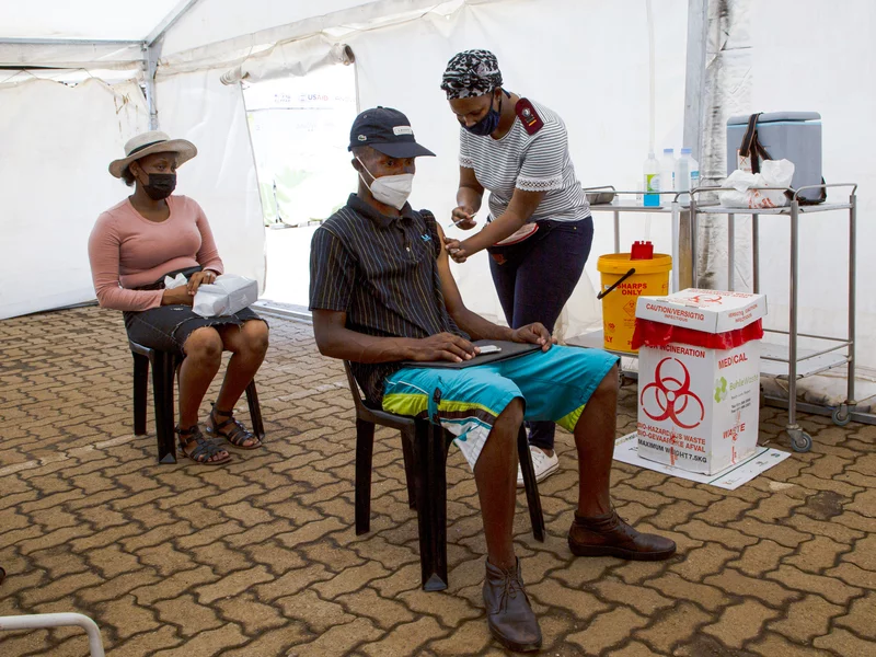 A man receives a shot of the COVID-19 vaccine in the capital city of Johannesburg, South Africa.