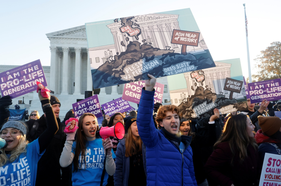 Pro-life activists protest outside the Supreme Court on Wednesday. 