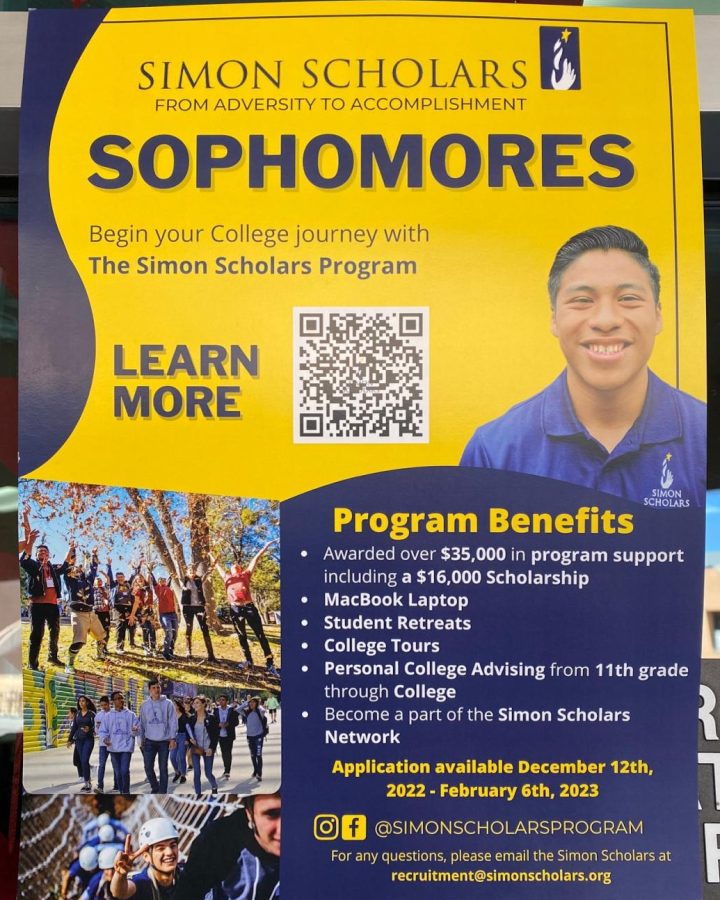 These flyers were posted around campus to inform students about the scholarship opportunity provided by the Simon Scholars program.