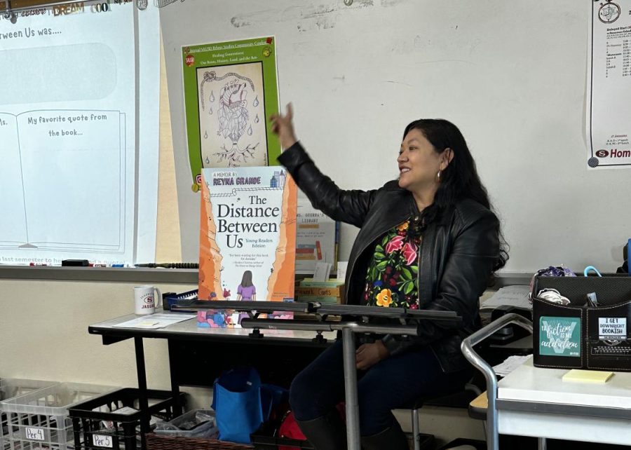 Award winning author Reyna Grande spoke to Mrs. Guerra's class in Room A165 during her visit at Segerstrom.