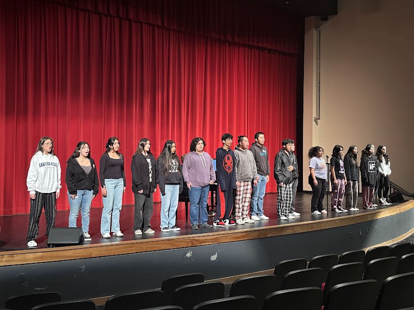 With Cabaret Night coming up, Choir rehearses their songs all together in the theater.
