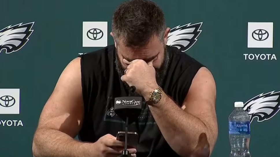 Jason Kelce is moved to tears as he announces his retirement.