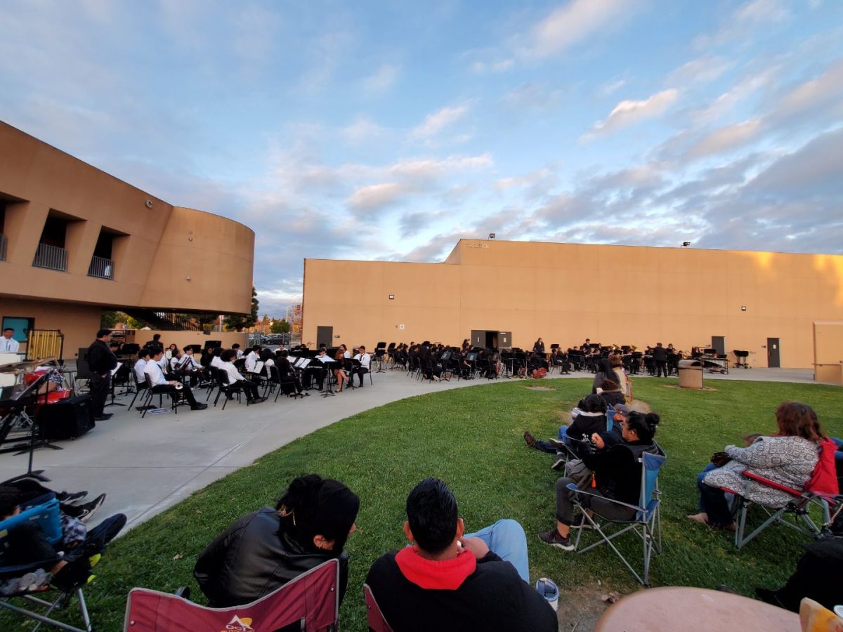 Musicians gather around Segerstroms senior plaza to perform their final concert of the school year.